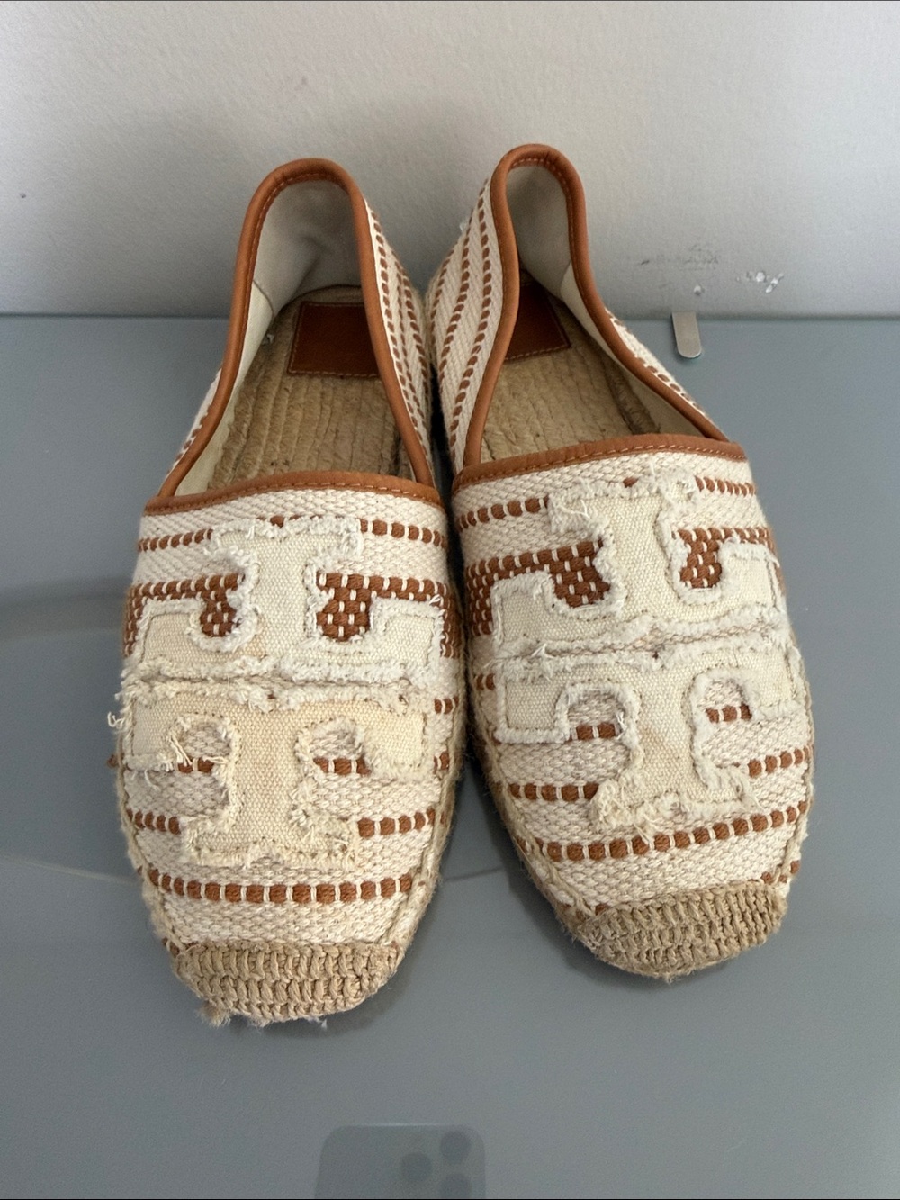 Tori Burch Cream & Tan Espadrille Flats
